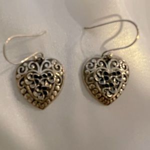 Antique Looking Silver Heart Earrings, NWOT